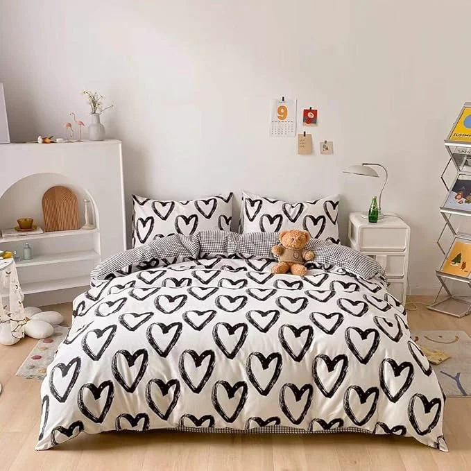 Durable Houseri Love Comforter Set King Heart Shaped Bedding Sets White and Black Comforter for Women Men Love Heart Bedding Comforters King Size Trendy
