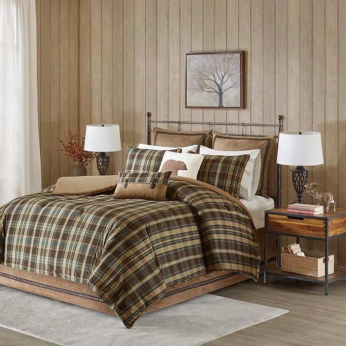 Official Woolrich Rustic Lodge Cabin Comforter Set – All Season Down Warm Bedding Layer and Matching Shams Oversized Queen Hadley Plaid Multi Trendy