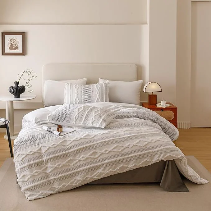 Clean Houseri Tufted Black Comforter Set Full Jacquard Bedding Shabby Chic Farmhouse Bed Sets Full Lightweight
