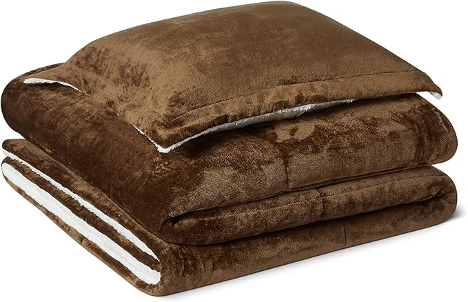 Classic Amazon Basics Reversible Sherpa Comforter Set with Pillow Sham Brown Twin Twin XL Premium