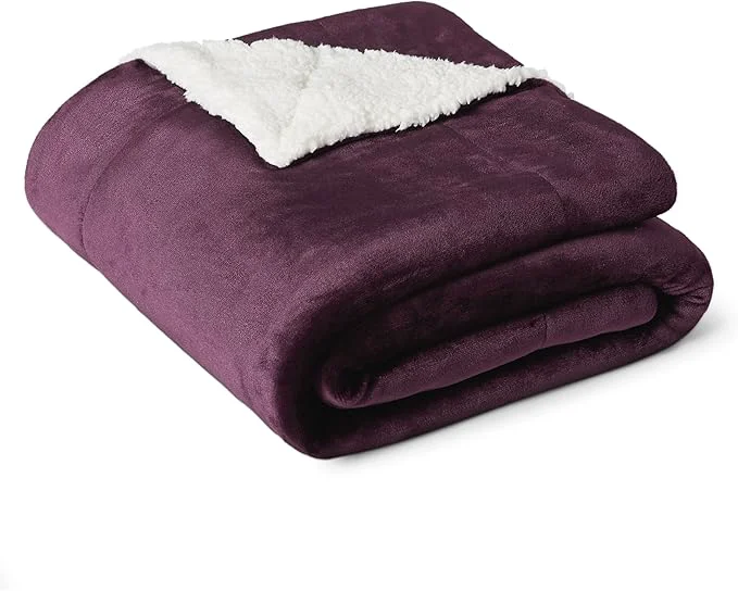 Effective Amazon Basics Reversible Sherpa Throw Blanket Velvety Flannel Ultra Soft Plum 50 quot x60 quot Solid