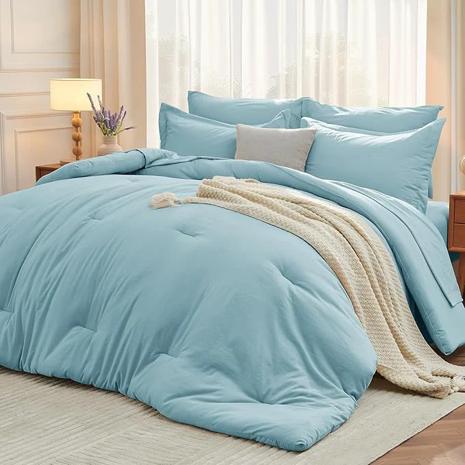 Enhanced MUXHOMO 5 Pieces Twin Comforter Set Soft Bed in a Bag Twin Size All Season Bedding Set with Comforter Flat Sheet Fitted Sheet Pillowcases amp Shams Lake Blue Detailed