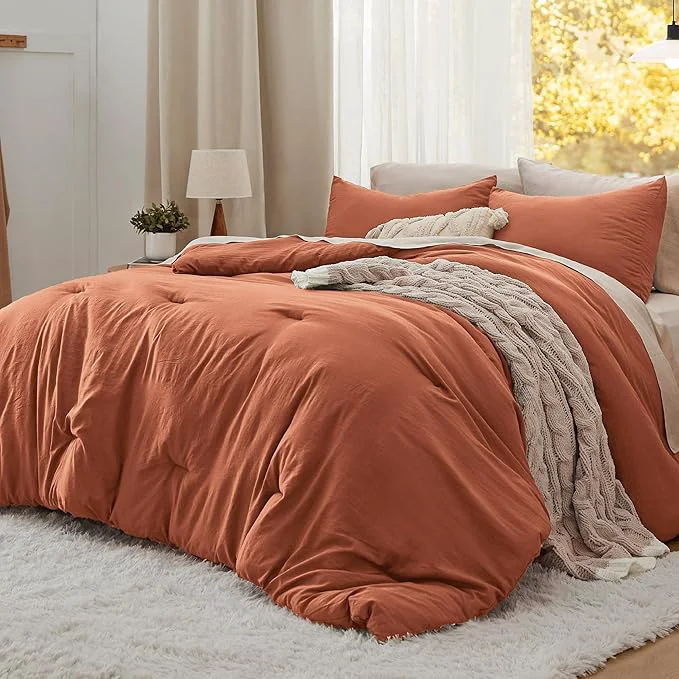 Functional Bedsure Queen Comforter Set Orange Soft Prewashed Bedding for All Seasons 3 Pieces GentleSoft™ Bed Set 1 Lightweight Comforter 90 quot x90 quot and 2 Pillowcases 20 quot x26 quot Sophisticated