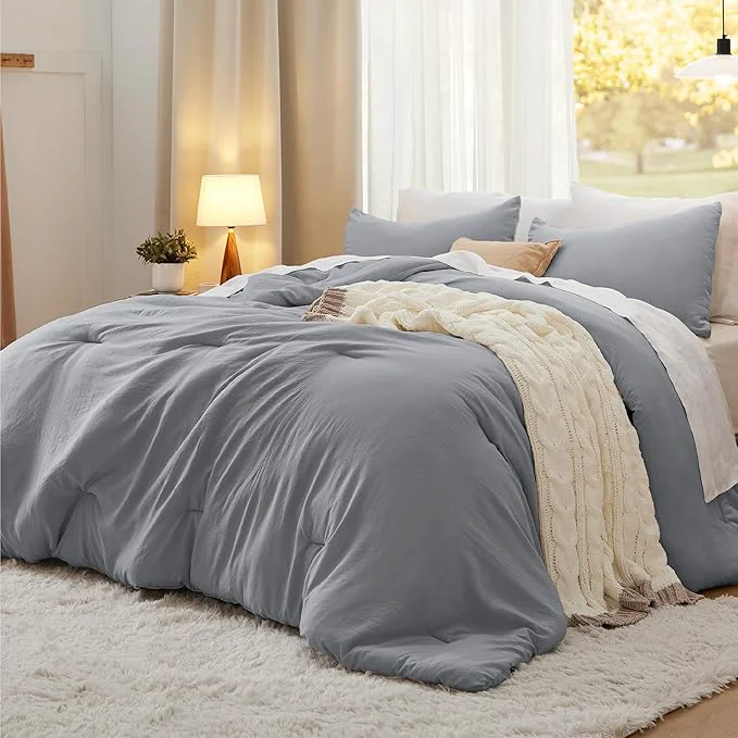 Unique Bedsure Full Comforter Set Grey Soft Prewashed Bedding for All Seasons 3 Pieces GentleSoft™ Bed Set 1 Lightweight Comforter 82 quot x86 quot and 2 Pillowcases 20 quot x26 quot Healthy