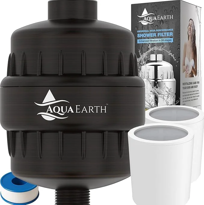 Fine Crafted Aqua Earth Shower Head Filter For Hard Water Oil Bronze 20 Stages to Remove Green