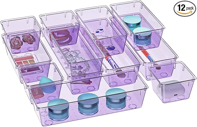 Exceptional WOWBOX 12 Pack Clear Drawer Organizer Set Acrylic Drawer Storage Trays Practical