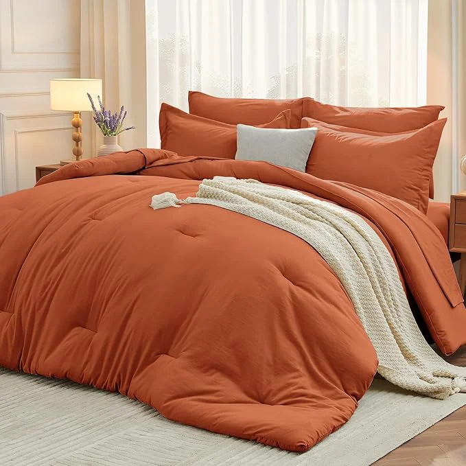 Exclusive MUXHOMO 5 Pieces Twin XL Comforter Set Soft Bed in a Bag Twin XL Size All Season Bedding Set with Comforter Flat Sheet Fitted Sheet Pillowcases amp Shams Burnt Orange Premium