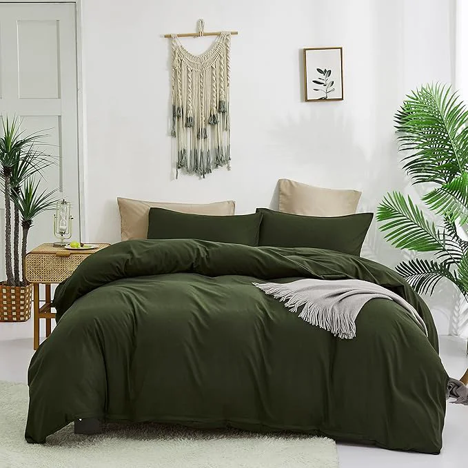 World-Class Cottonight Army Green Comforter Set King Men Bedding Comforter Set Olive Green Solid Blanket Quilts Modern Breathable 3 Piece Hunter Green Comforter for King Bed Professional
