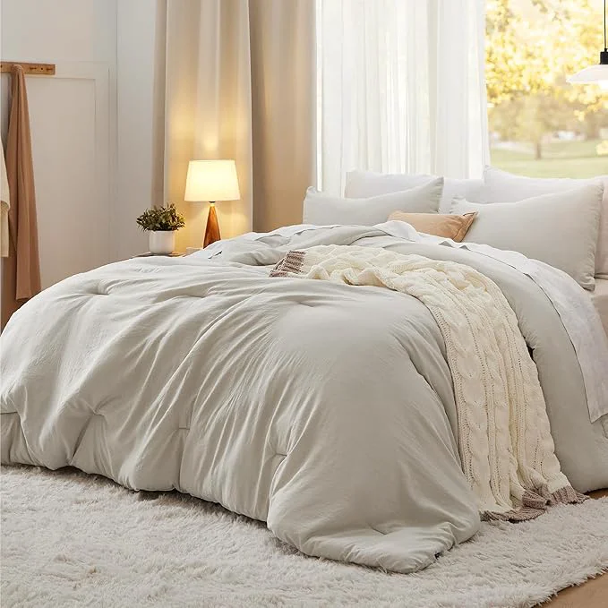 Outstanding Bedsure California King Comforter Set Beige Soft Prewashed Bedding for All Seasons 3 Pieces GentleSoft™ Bed Set 1 Lightweight Comforter 104 quot x96 quot and 2 Pillowcases 20 quot x36 quot Artisan