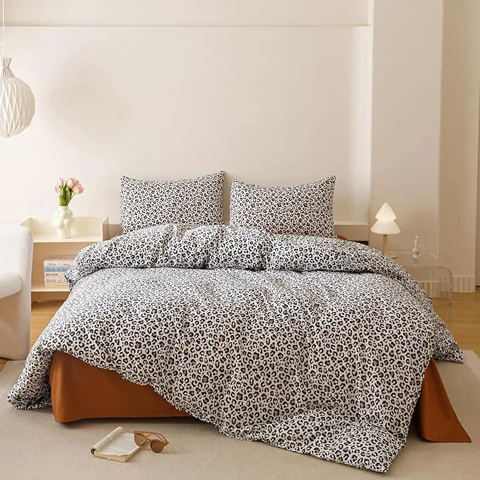 Organic Cottonight Leopard Comforter Set Full Animal Cheetah Print Bedding Set 3 Pieces Leopard Print Comforter Fluffy Soft Bedding Set Kids Teens Full Comforter with 2 Pillowcases Minimalist
