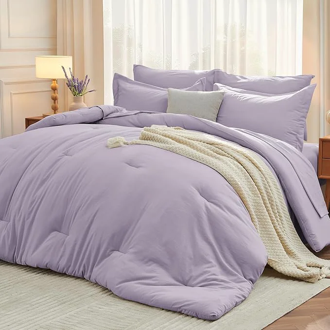 Durable MUXHOMO 5 Pieces Twin Comforter Set Soft Bed in a Bag Twin Size All Season Bedding Set with Comforter Flat Sheet Fitted Sheet Pillowcases amp Shams Lavender Comfortable