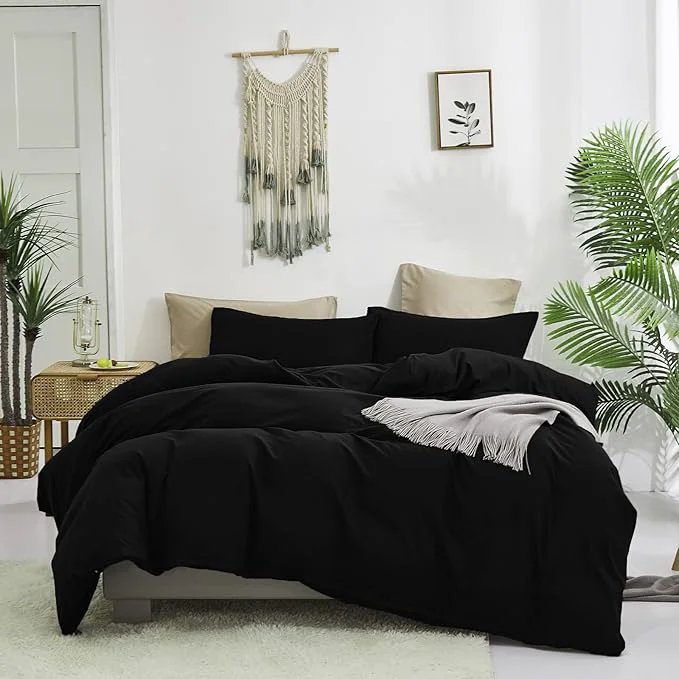 Flexible Cottonight Black Comforter Set Full Men Boys Black Bedding Set Modern Dark Color Soft Quilts Blanket Modern Gothic 3 Piece Plain Comforter for Women Men Full Bed Proven