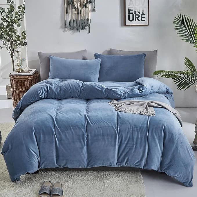 Original Cottonight Velvet Comforter Set – California King Lake Blue Flannel Bedding – Thick Heavyweight Warm Blanket Quilts – Winter 3 Piece Set for Cal King Bed Minimalist