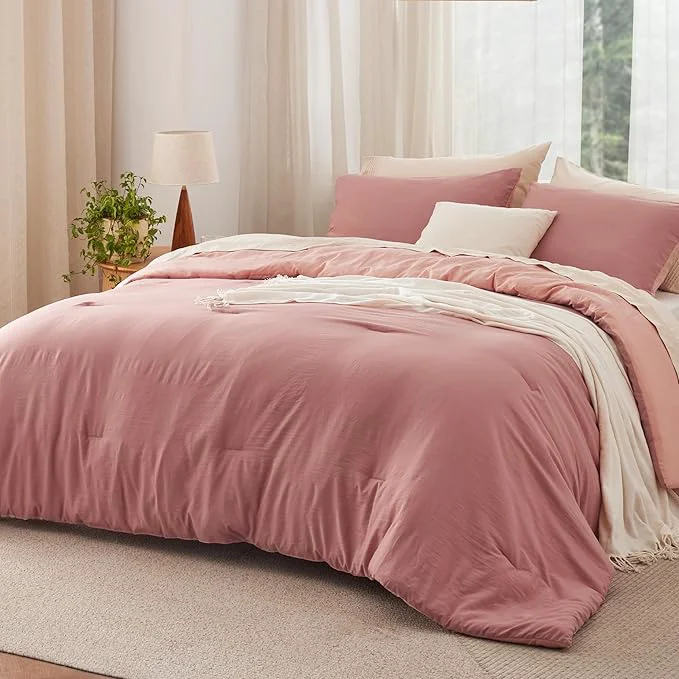 Carefully Designed Bedsure King Comforter Set Pink Clay Soft Prewashed Bedding for All Seasons 3 Pieces GentleSoft™ Bed Set 1 Lightweight Comforter 104 quot x90 quot and 2 Pillowcases 20 quot x36 quot Reusable