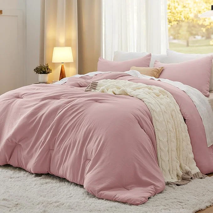 Bedsure Queen Comforter Set Pink Soft Prewashed Bedding for All Seasons 3 Pieces GentleSoft™ Bed Set 1 Lightweight Comforter 90 quot x90 quot and 2 Pillowcases 20 quot x26 quot Clean