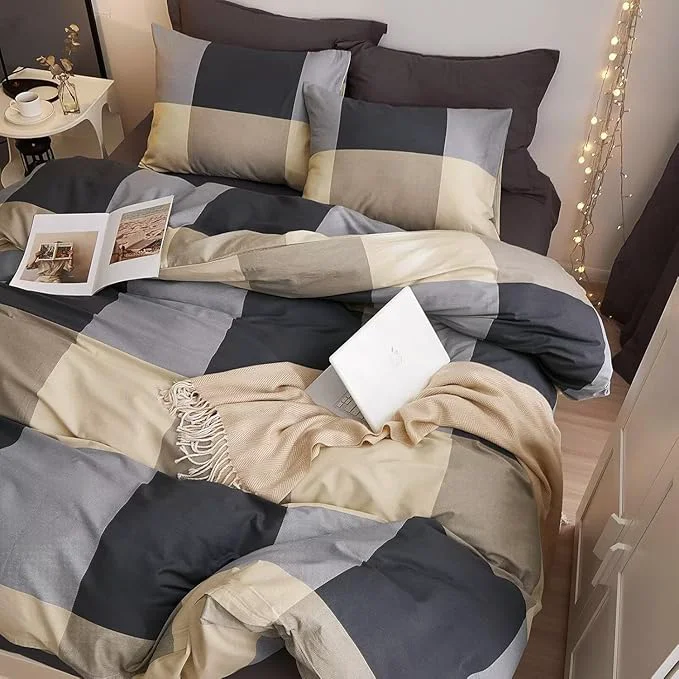 Unique HighBuy Full Size Comforter Set Plaid Gingham Bedding Comforter Set with Matching Shams Boys Men Modern Grid Pattern Checkered Home Decor Comforter Sets Full Size for All Seasons High-Performance
