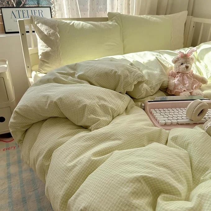 Quality HighBuy Sage Green Plaid Comforter Set Full 3 Pieces Modern Style Gingham Grid Comforter with Lace Ruffles Vintage Plaid Checkered Fluffy Soft Lightweight Gingham Bedding Set Exceptional
