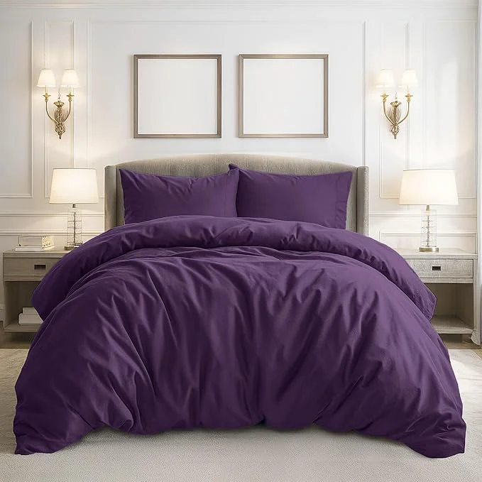 Exceptional Pure Bedding Duvet Cover Twin Twin XL Size – 2 Pieces Extra Soft Bedding Set Includes 1 Twin Duvet Cover 68×90 Inches with Zipper Closure amp 1 Pillow Sham Comforter Not Included Purple Original Design