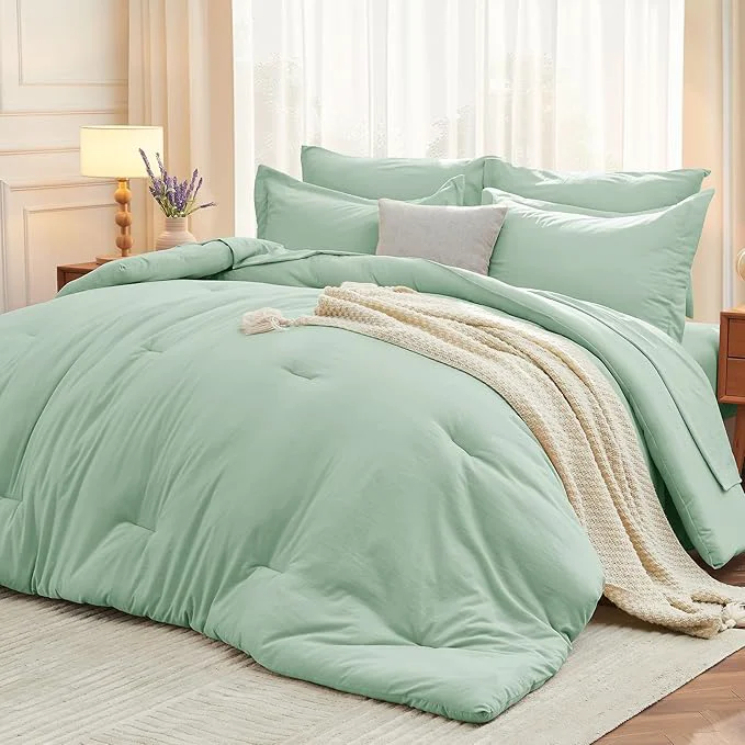 Secure MUXHOMO 7 Pieces Full Comforter Set Soft Bed in a Bag Full Size All Season Bedding Set with Comforter Flat Sheet Fitted Sheet Pillowcases amp Shams Sage Green Expertly Made