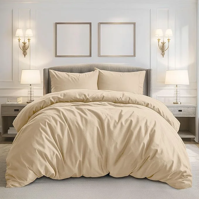 Next-Generation Pure Bedding Duvet Cover Twin 2-Piece Beige – 1 Comforter Protector with Zipper Flap and 1 Pillowcase – Hotel Luxury 1800 Brushed Microfiber – Ultra Soft Cool and Breathable Comforter Cover Elite