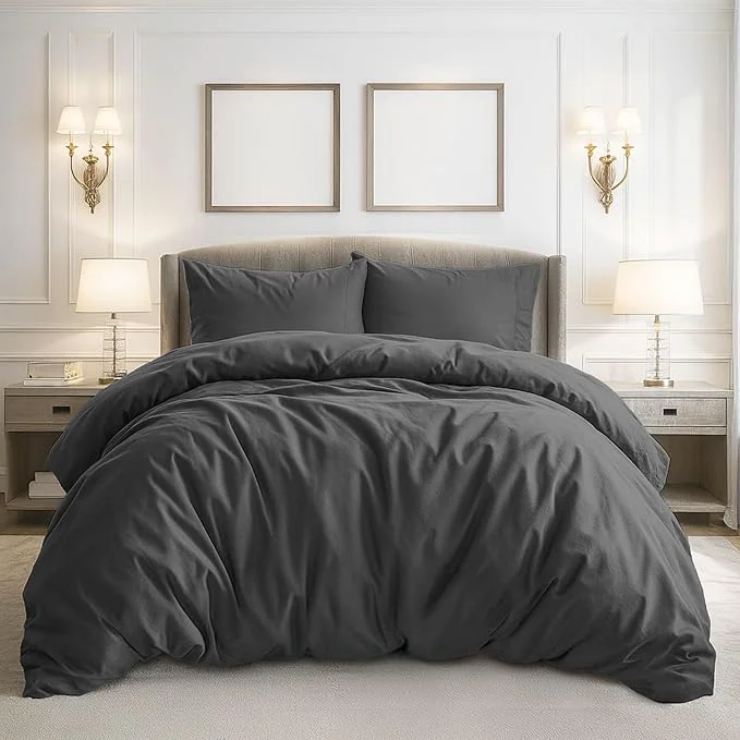 Selected Pure Bedding Duvet Cover Queen Size – 3 Pieces Extra Soft Bedding Set Includes 1 Duvet Cover 90×90 Inches with Zipper Closure amp 2 Pillow Shams Comforter Not Included Dark Grey Efficient