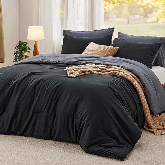 Stylish Bedsure King Comforter Set Black Grey Soft Prewashed Bedding for All Seasons 3 Pieces GentleSoft™ Bed Set 1 Lightweight Comforter 104 quot x90 quot and 2 Pillowcases 20 quot x36 quot User-Friendly