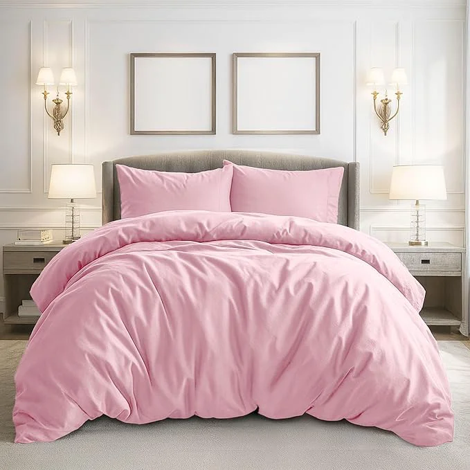 Innovative Pure Bedding Duvet Cover Full Size – 3 Pieces Extra Soft Bedding Set Includes 1 Duvet Cover 80×90 Inches with Zipper Closure amp 2 Pillow Shams Comforter Not Included Baby Pink Original