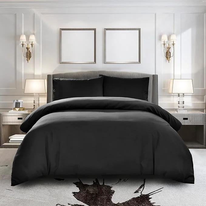 Pure Bedding Duvet Cover Twin 2-Piece Black – 1 Comforter Protector with Zipper Flap and 1 Pillowcase – Hotel Luxury 1800 Brushed Microfiber – Ultra Soft Cool and Breathable Comforter Cover Exceptional