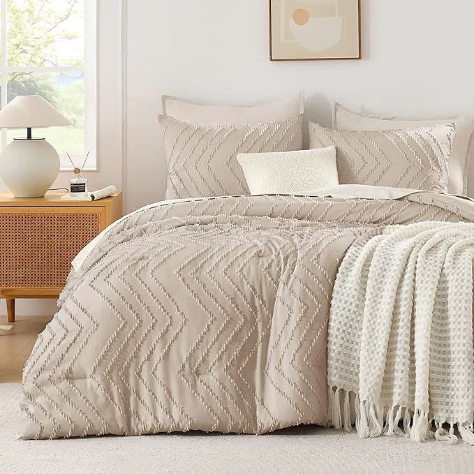 Functional Andency Khaki Oversized King Comforter Set 120×98 Boho Oversize King Soft Warm Tufted Bedding Comforter Sets 3 Pieces Aesthetic Chevron Farmhouse Cute Bohemian Textured Bedding Set Consistent
