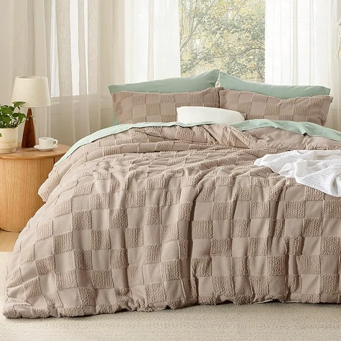 Casual Bedsure Twin Twin XL Size Comforter Set Khaki Boho Tufted Bed Set Checkered Farmhouse Shabby Chic Bedding 2 Pieces 1 Plaid Geometric Comforter and 1 Pillow Sham Minimalist