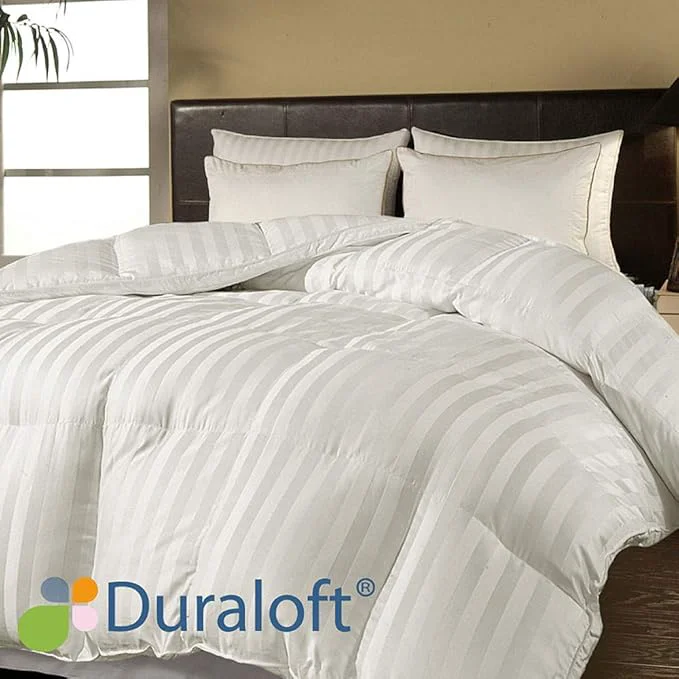 Sustainable Blue Ridge Home Fashions 500 Thread Count Cotton Damask Duraloft Down Comforter – Twin Flexible
