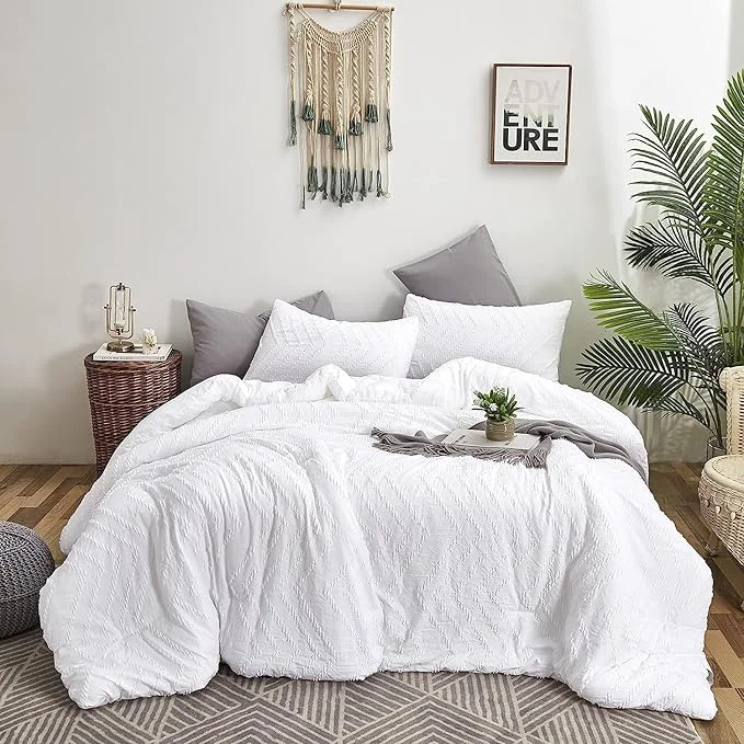 Fine Crafted Houseri Boho Twin Tufted Comforter Set – Jacquard Embroidery Bedding – Shabby Chic – All White – Kids Solid Comforters amp Quilts Green