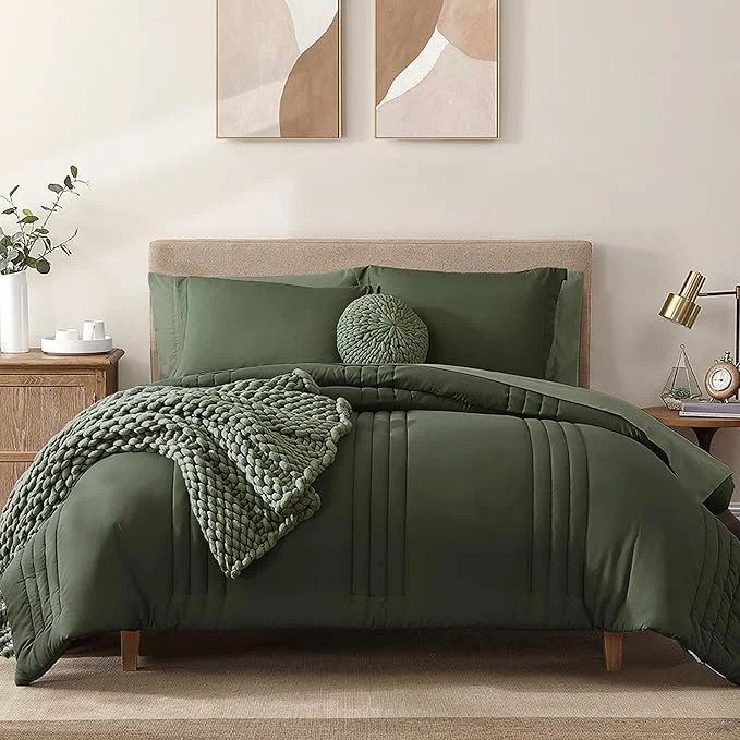 Elite Monbix Oversized King Size Comforter Set – 7 Pieces Olive Green Bed in a Bag Oversized King Bedding Sets with Comforters All Seasons Comforter Bed Set with Sheets Pillowcases amp Shams Fashionable