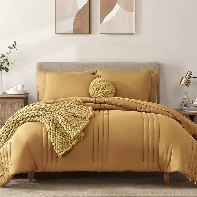 Excellent Monbix Queen Comforter Set – 7 Pieces Desert Yellow Bed in a Bag Queen Bedding Sets with Comforters All Seasons Comforter Bed Set with Sheets Pillowcases amp Shams Expertly Made
