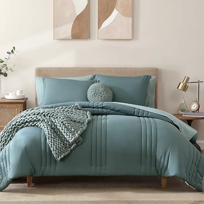 Trusted Monbix California King Size Comforter Set – 7 Pieces Bed in a Bag California King Blue Green Bedding Sets All Seasons Comforter Bed Set with Sheets Pillowcases amp Shams Practical