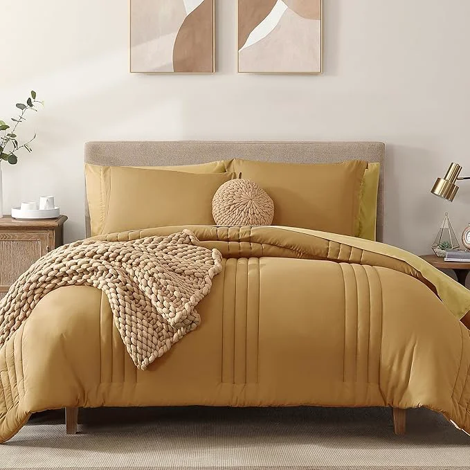Sophisticated Monbix King Size Comforter Set – 7 Pieces Bed in a Bag King Desert Yellow Bedding Sets with Comforter All Seasons Comforter Bed Set with Sheets Pillowcases amp Shams Relaxed