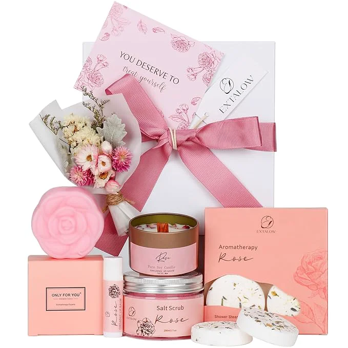 Breathable EXTALOW Spa Gifts for Women Bath and Body Gift Baskets Mothers Day Gift Rose Contemporary