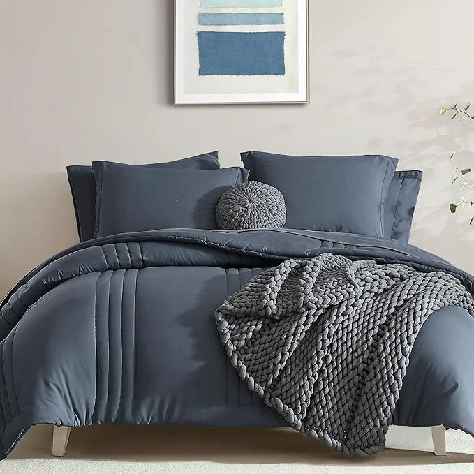 Professional Monbix Queen Comforter Set – 7 Pieces Blue Gray Bed in a Bag Queen Bedding Sets with Comforters All Seasons Comforter Bed Set with Sheets Pillowcases amp Shams Soft