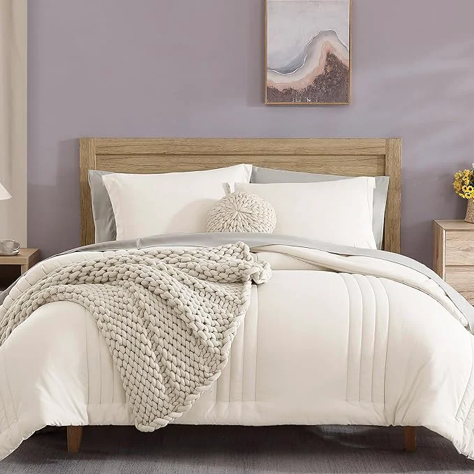 Eco-Friendly Monbix California King Size Comforter Set – 7 Pieces Bed in a Bag California King White Bedding Sets with Comforter All Seasons Comforter Bed Set with Sheets Pillowcases amp Shams Top-Quality