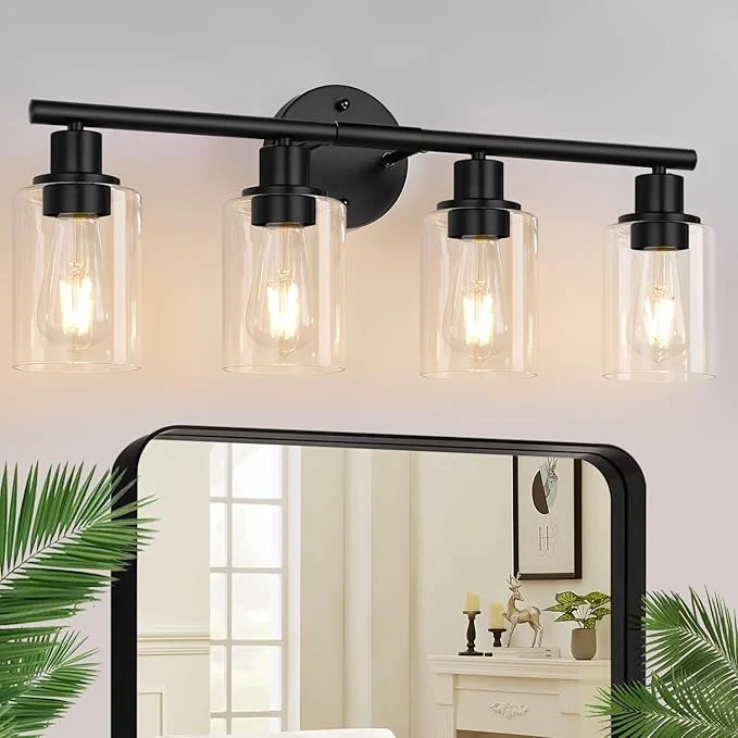 Organic 4-Light Bathroom Light Fixtures Matte Black Modern Vanity Lights Over Mirror Original Design