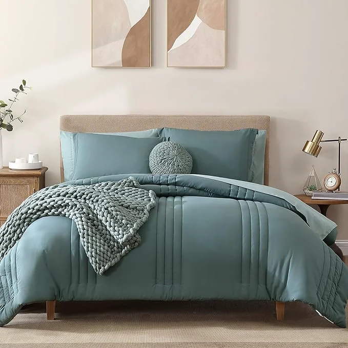 Carefully Designed Monbix Queen Comforter Set – 7 Pieces Blue Green Bed in a Bag Queen Bedding Sets with Comforters All Seasons Comforter Bed Set with Sheets Pillowcases amp Shams Fine Crafted
