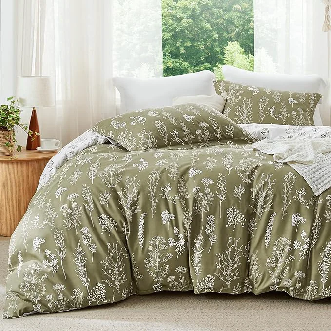 Casual Bedsure California King Comforter Set – Olive Green Bed Set 3 Pieces Cute Floral Bedding 1 Soft Reversible Botanical Flowers Comforter and 2 Pillow Shams First-Class