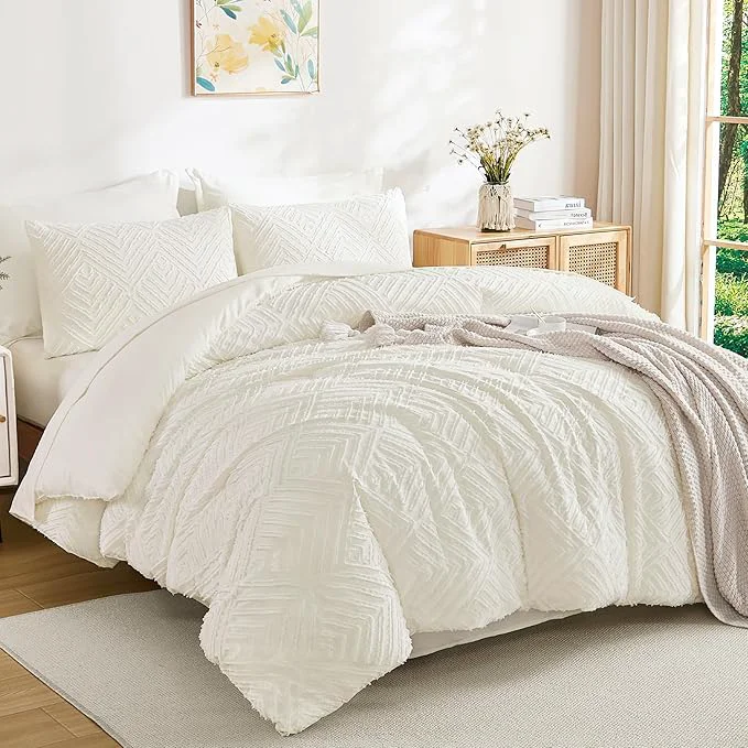 World-Class Andency Oversized King Size Comforter Set 7 Pieces Ivory – Bed in a Bag Oversized King Boho Lightweight Fluffy Tufted Bedding Sets with Comforter Sheets Pillowcases amp Shams Original