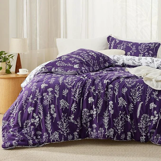 Trendy Bedsure Full Comforter Set – Dark Purple Bed Set 3 Pieces Cute Floral Bedding 1 Soft Reversible Botanical Flowers Comforter and 2 Pillow Shams Innovative