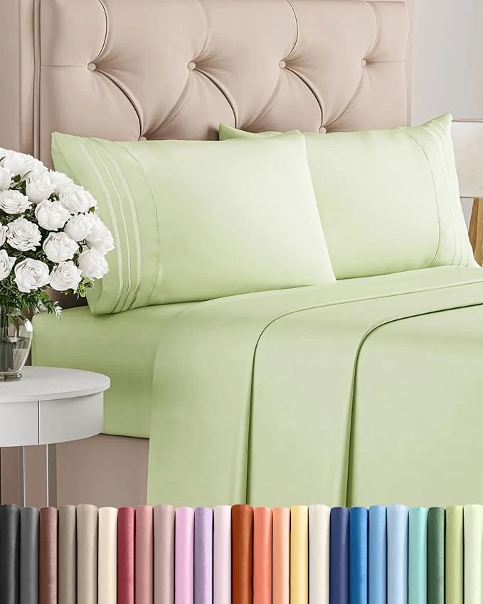 Secure Cal King Size 4 Piece Sheet Set – Comfy Breathable amp Cooling Bed Sheets Set – Hotel Luxury Bedding for Women Men Kids Teens Boys amp Girls – Deep Pockets amp Wrinkle – Oeko-Tex – Light Sage Green Certified