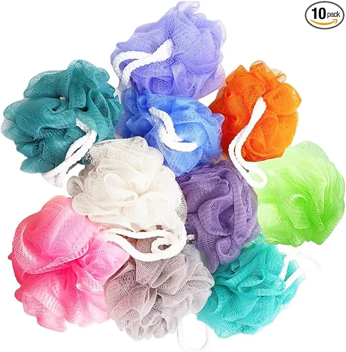 Relaxed 10 Pack of Bath Loofah Shower Small Size Sponge Pouf Body Scrubber Exfoliator User-Friendly