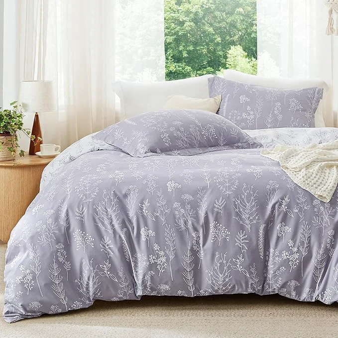 Genuine Bedsure King Comforter Set – Lavender Bed Set 3 Pieces Cute Floral Bedding 1 Soft Reversible Botanical Flowers Comforter and 2 Pillow Shams Original