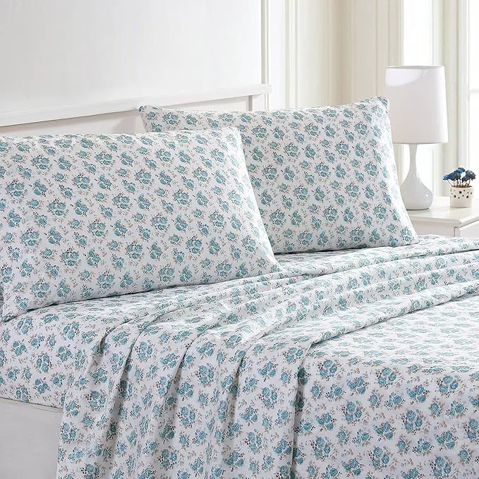 Minimalist Modern Threads Printed 4-Piece Extra Soft Bedding Sheets amp Pillowcase Set Deep Pocket up to 16 inch Mattress Roses Full Relaxed