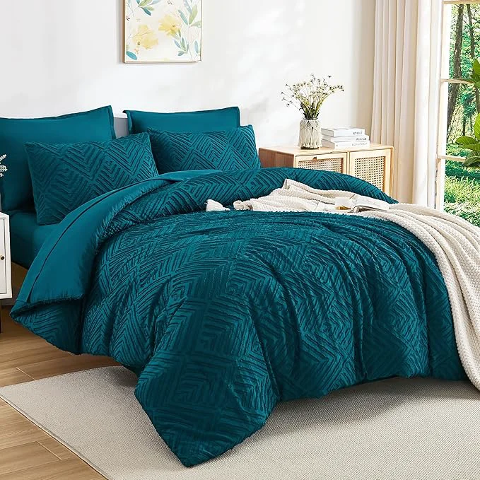 Effective Andency Oversized King Size Comforter Set 7 Pieces Teal – Bed in a Bag Oversized King Boho Lightweight Fluffy Tufted Bedding Sets with Comforter Sheets Pillowcases amp Shams High-Quality