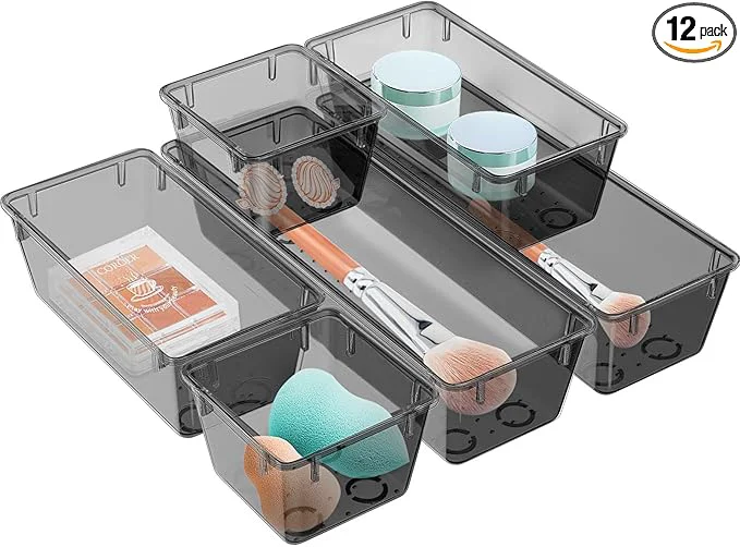 Safe WOWBOX 12 Pack Clear Drawer Organizer Set Acrylic Drawer Storage Trays Detailed